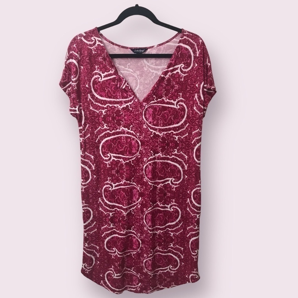 LUCKY Brand Womens Viscose Paisley Printed Knee Length Short Sleeve Dress Size M